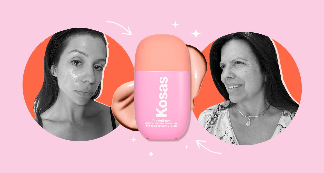 Kosas Mineral Sunscreen: grayed out collage of mother and daughter wearing the sunscreen